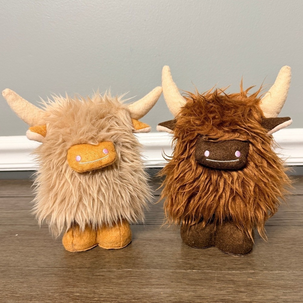 Highland Cow Gnome Scottish Tomte‎ Decor Bundle of 2 Plush Shelf Sitters